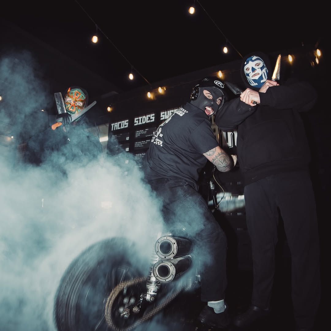 Lucha libre mask on a bike